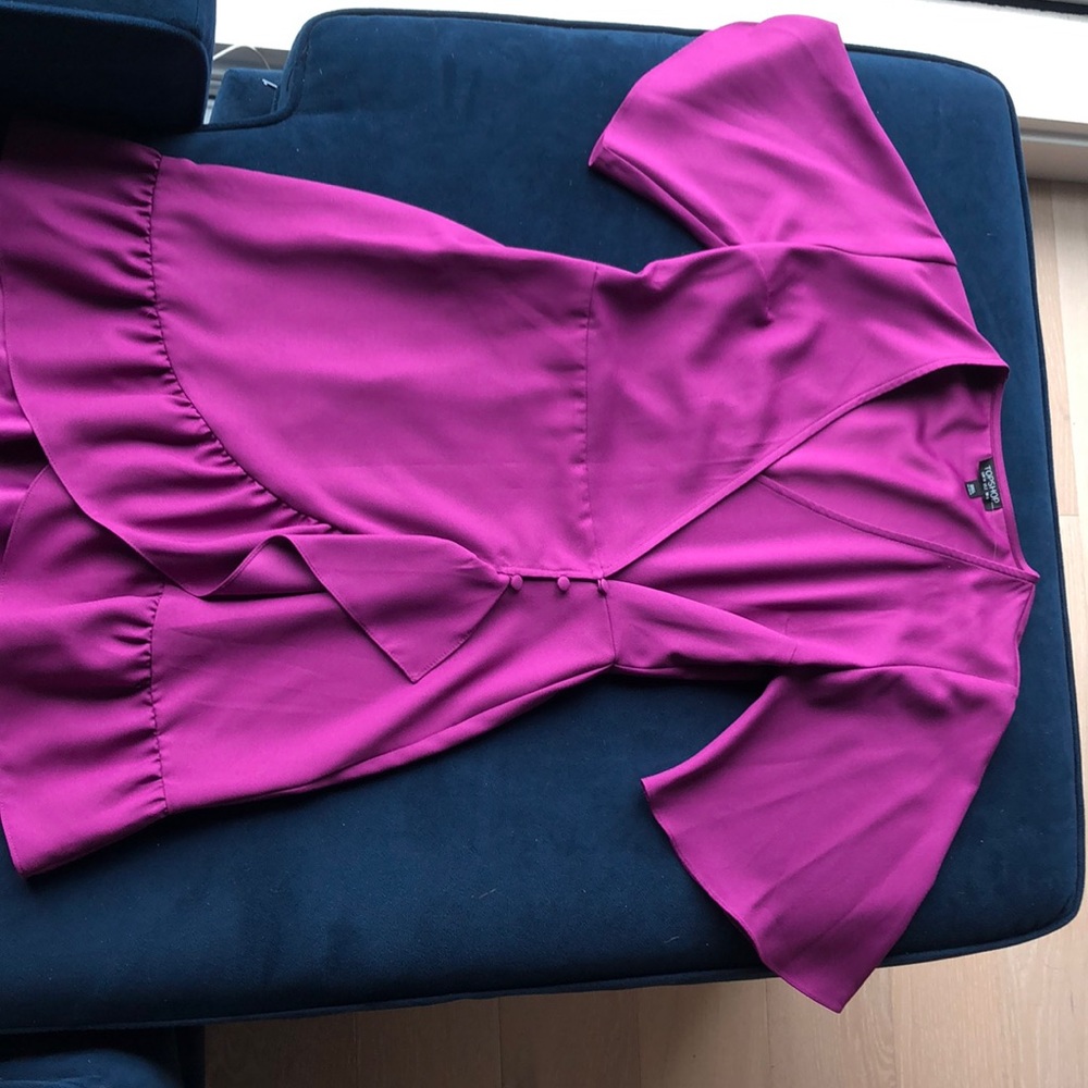 TOPSHOP WOMEN'S MAGENTA RUFFLE WRAP MINIDRESS